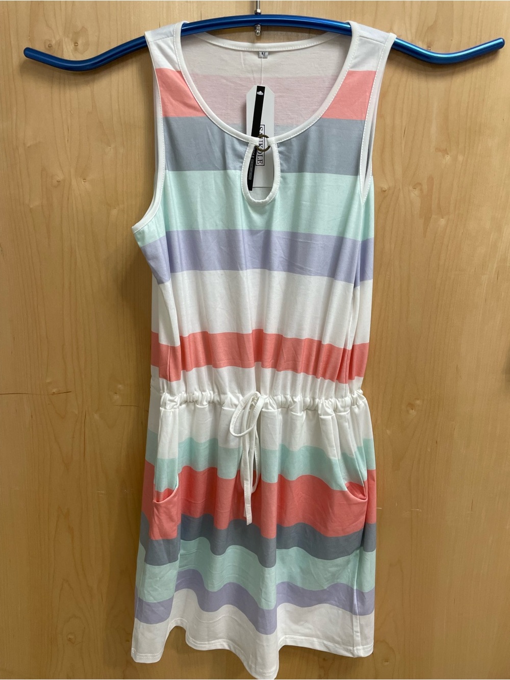 Sleeveless Pastel Stripe Drawcord Bodysuit - White/Multi